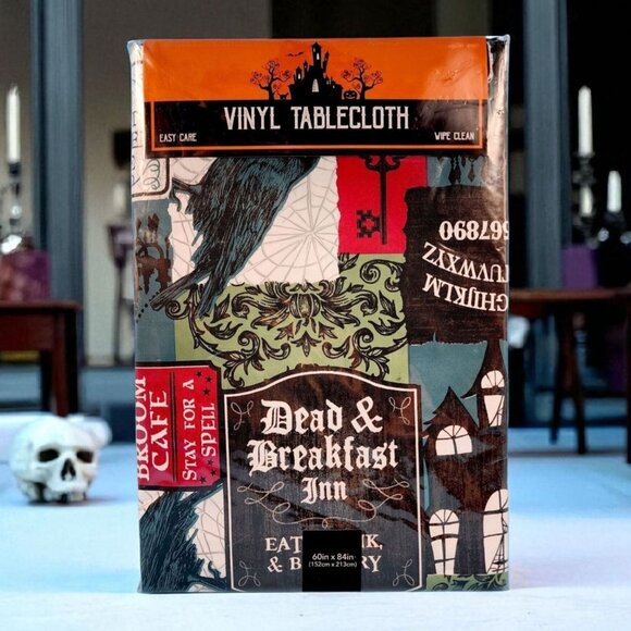 Dead & Breakfast Inn Halloween Vinyl Tablecloth Haunted House Party 60x84" - Picture 1 of 5